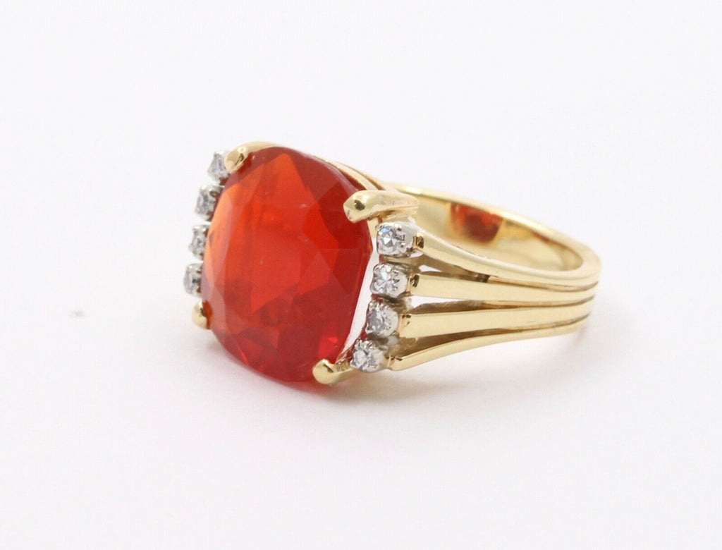 Vintage Fire Opal Diamonds 14K Yellow Gold Ring