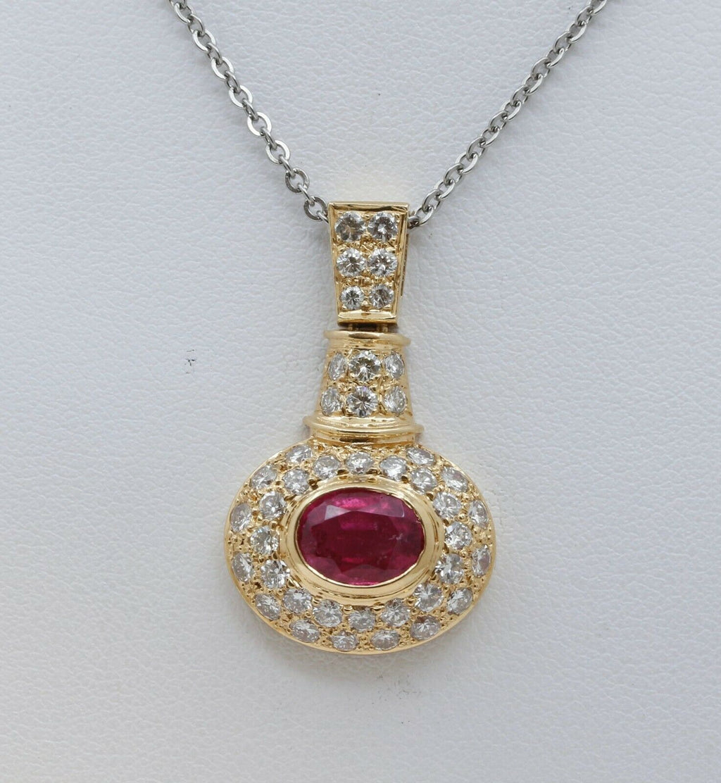 Vintage 18K Yellow Gold Diamond Pink Sapphire Pendent