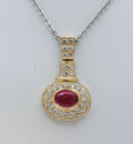 Vintage 18K Yellow Gold Diamond Pink Sapphire Pendent