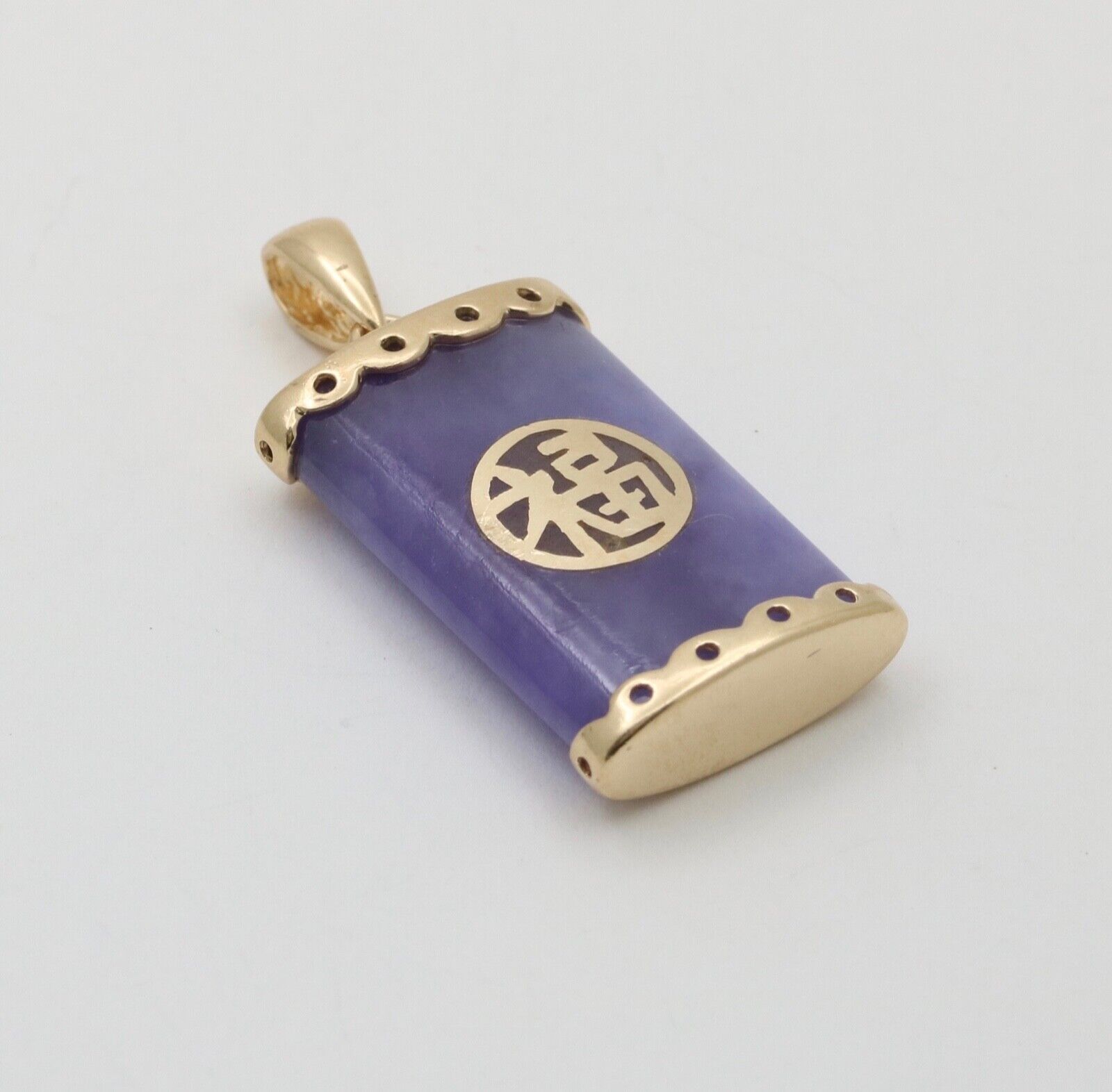 Vintage Lavender Jade 14K Yellow Gold “Lucky Fortune” Pendant