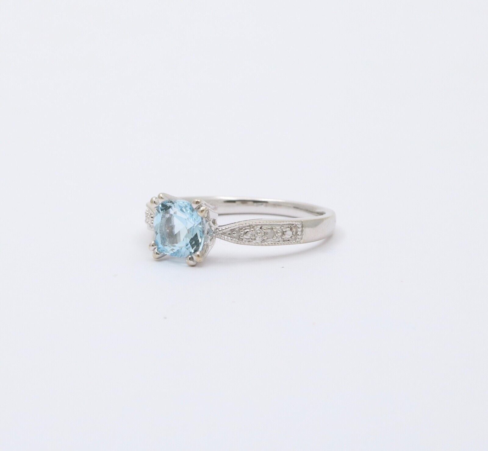Classic 14K White Gold Aquamarine Ring, Engagement Ring