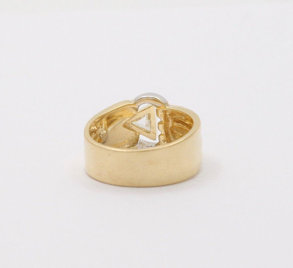 Vintage Geometric Trillion Cut Diamond 18K Yellow White Gold Ring