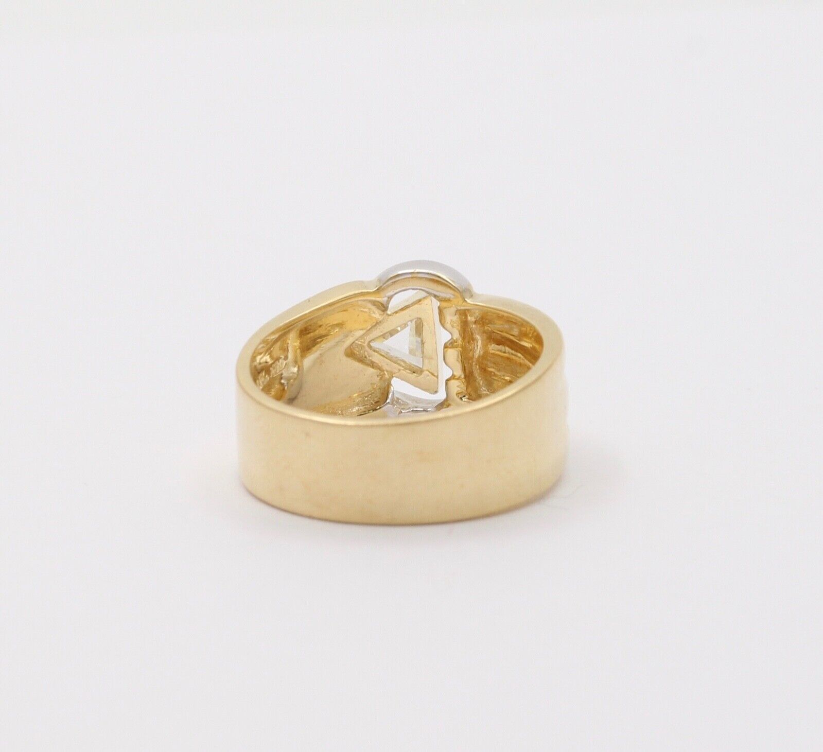 Vintage Geometric Trillion Cut Diamond 18K Yellow White Gold Ring