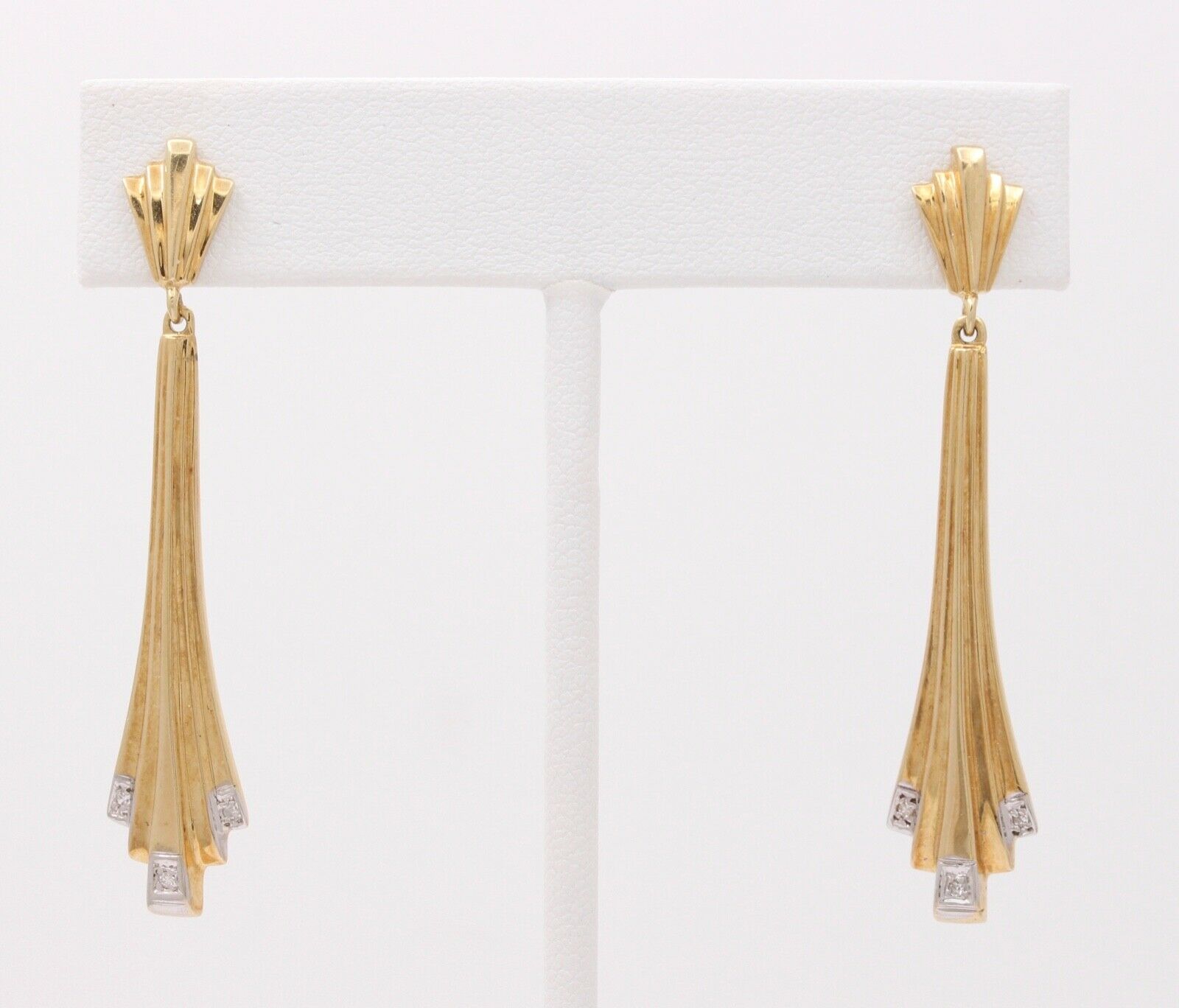 Art Deco 14K Yellow Gold Geometry Diamond Tapered Drop Earrings