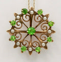 Sweet Victorian Scrolling Green Garnet And Split Pearl Brooch Pin, Pendant, Watc