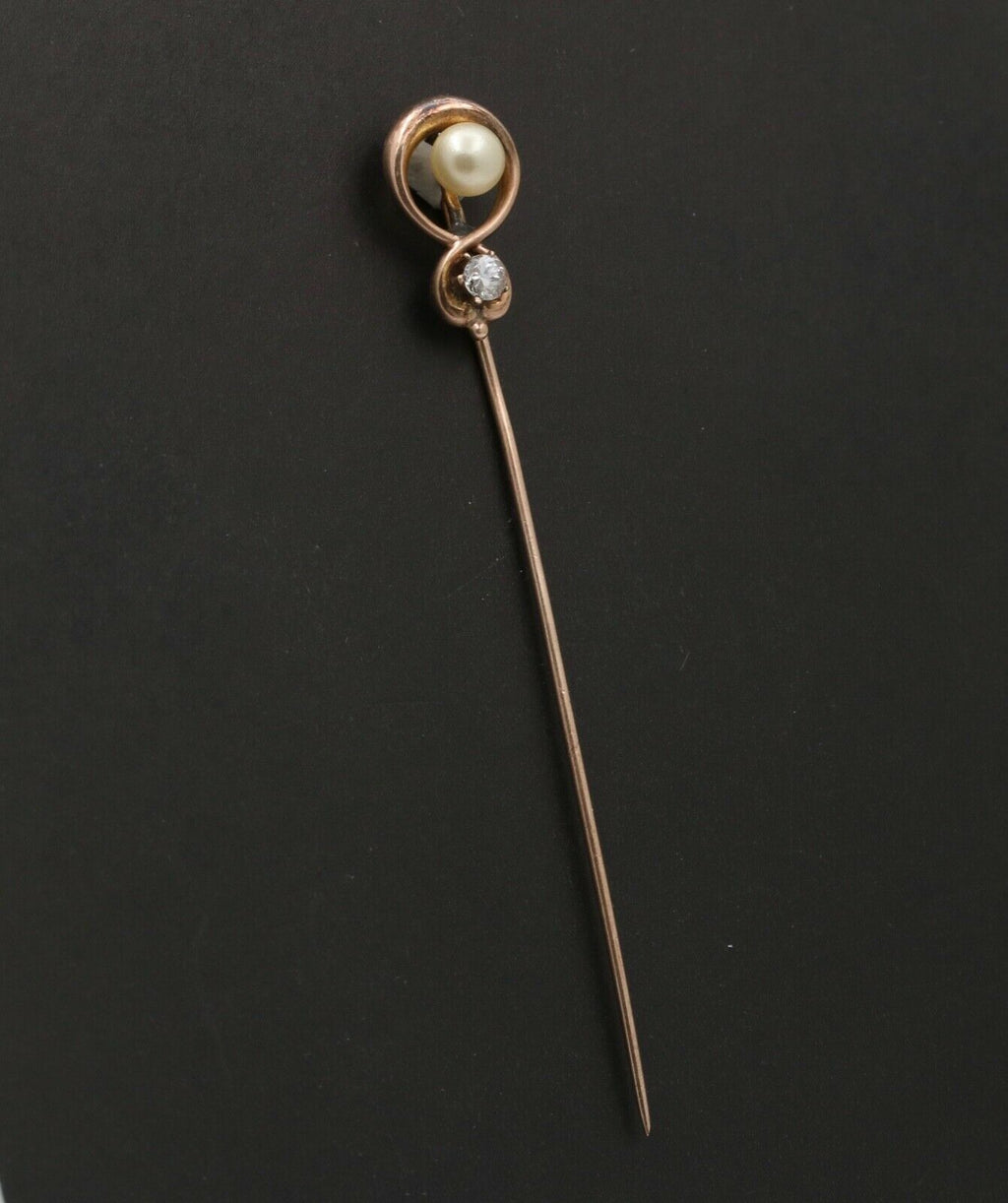Victorian Diamond Pearl 14K Yellow Gold Stick Pin