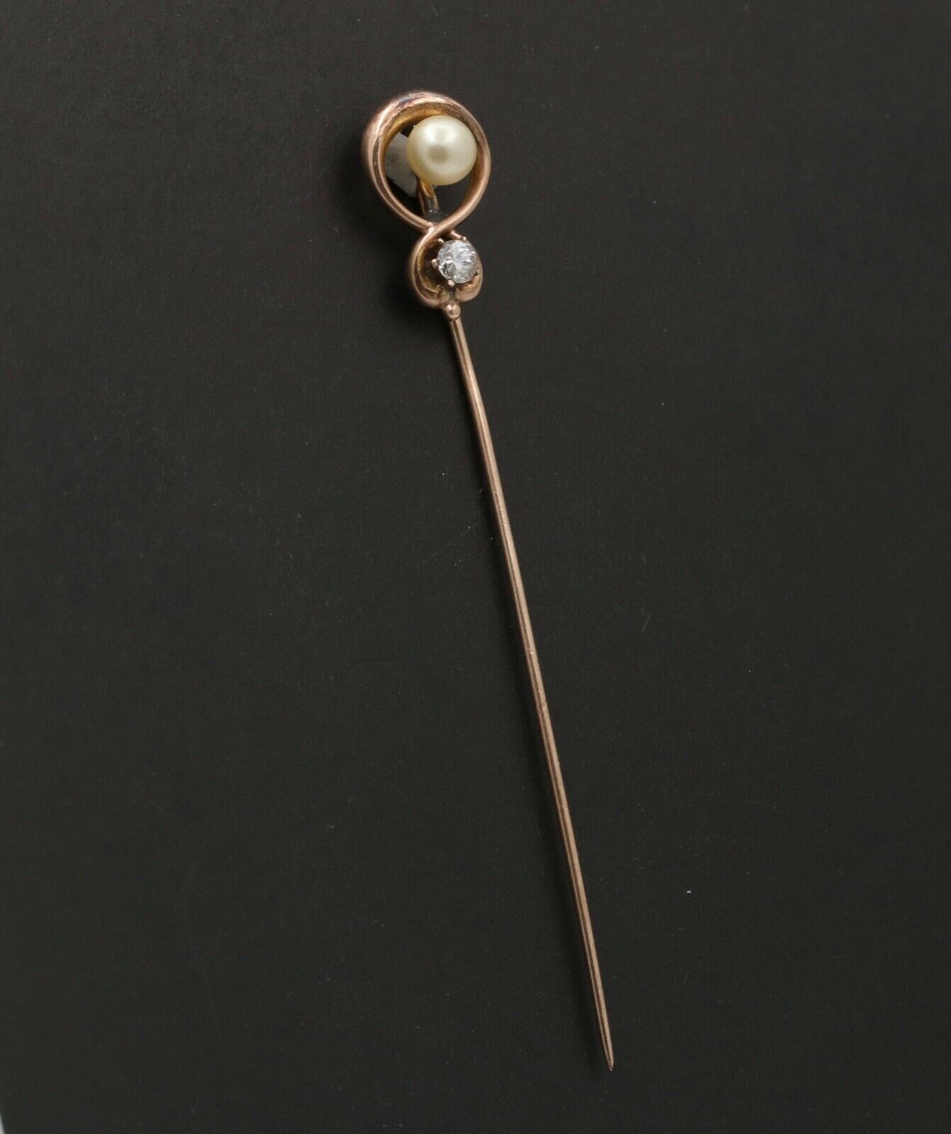 Victorian Diamond Pearl 14K Yellow Gold Stick Pin