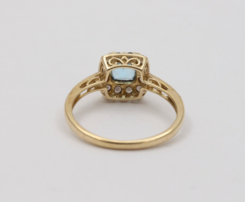 Vintage Stunning Blue Topaz Ring with Smokey Topaz Halo
