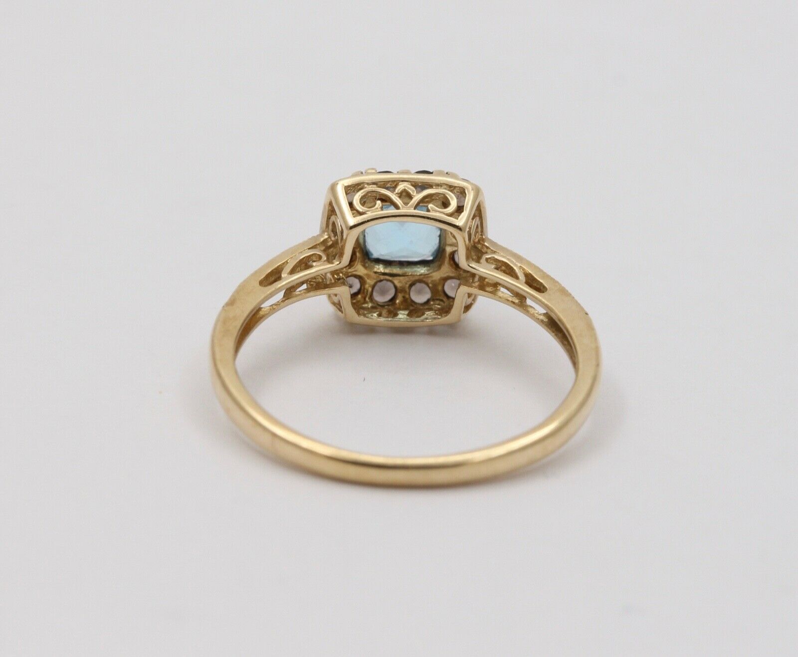 Vintage Stunning Blue Topaz Ring with Smokey Topaz Halo