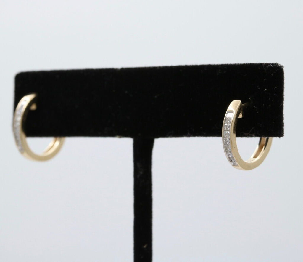 Vintage Ladies Diamonds 14K Yellow White Gold Huggie Earrings