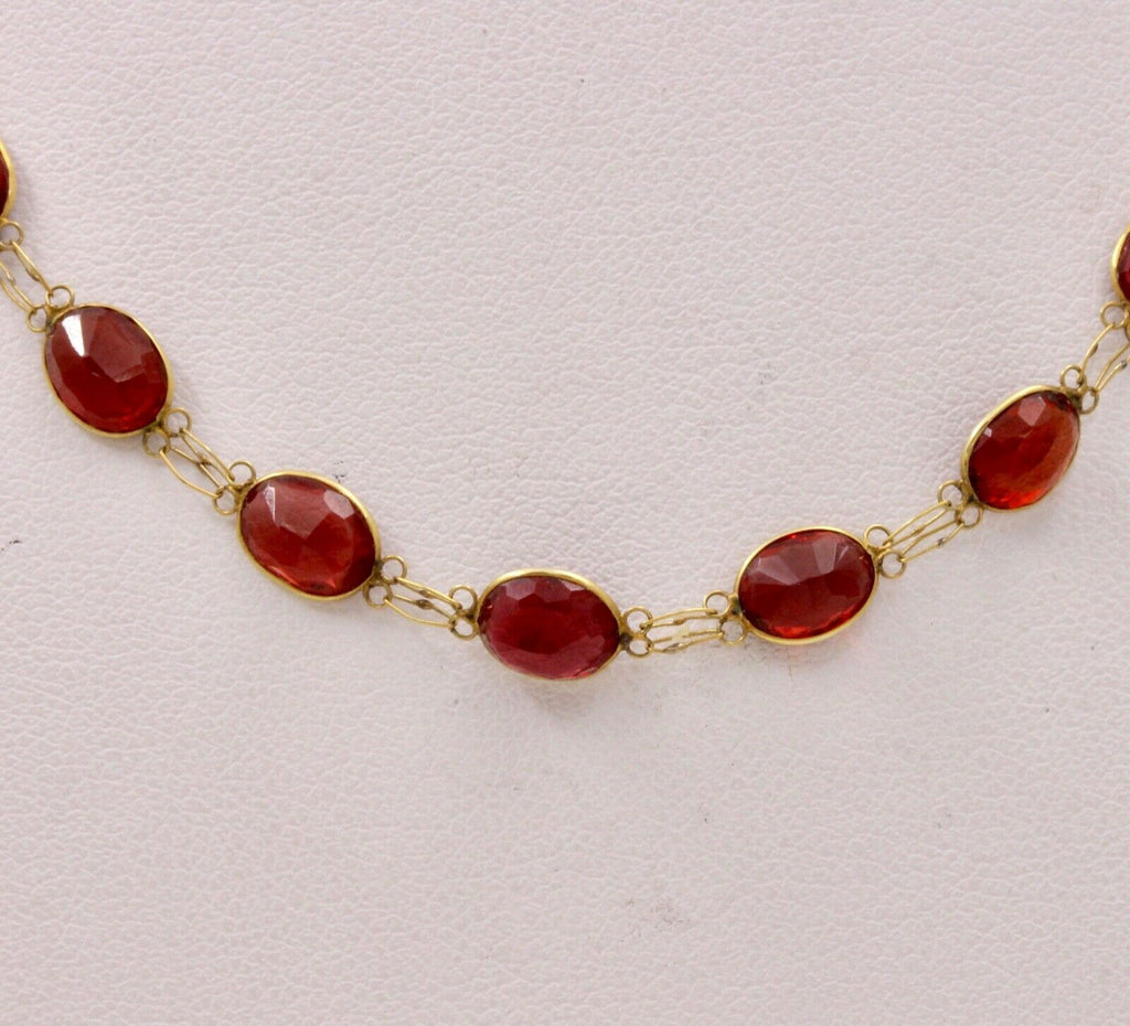Victorian Handmade Garnet 14K Yellow Gold Necklace