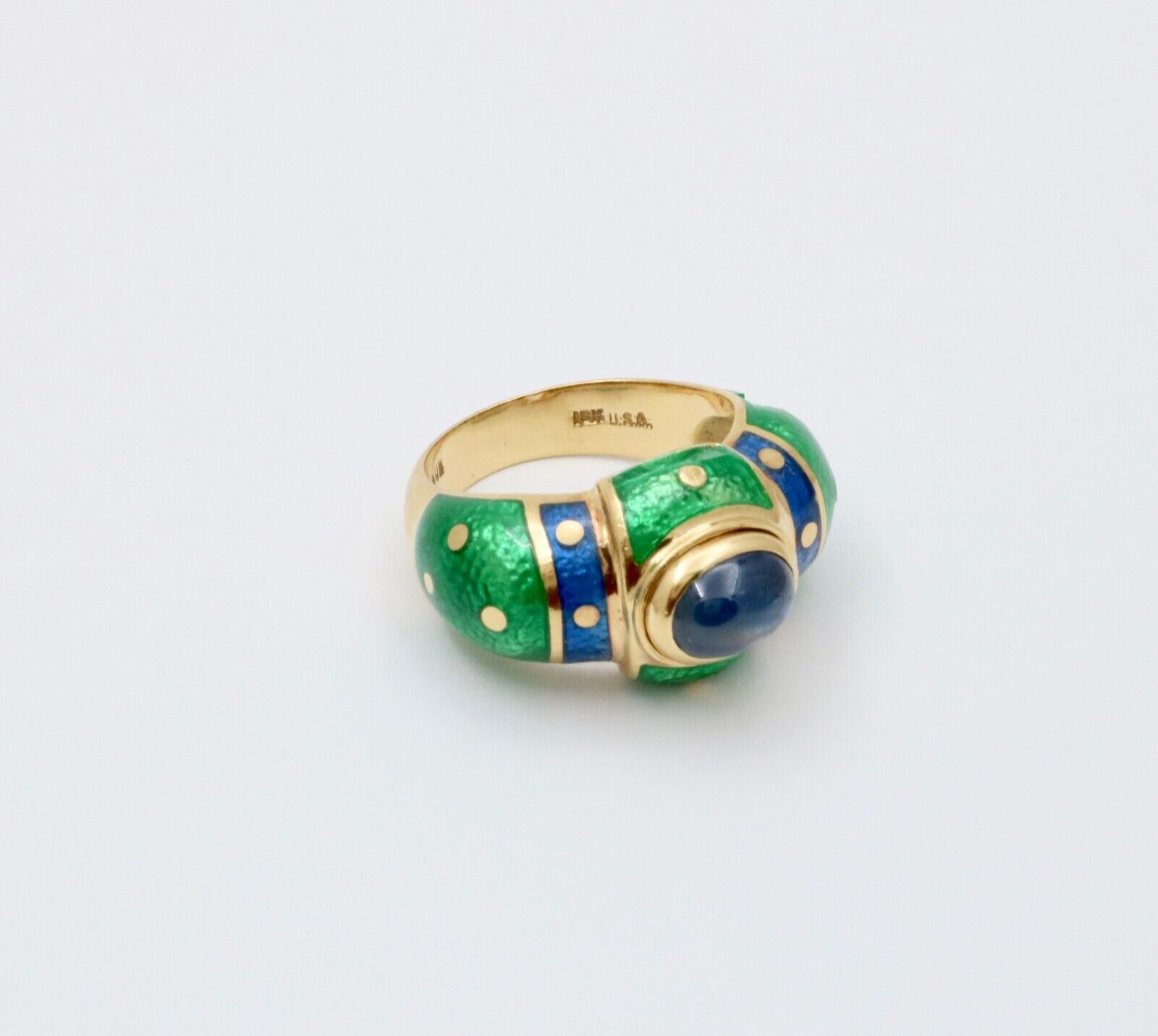 Vintage 18K Yellow Gold Sapphire Enamel Dome Ring , Ring Band