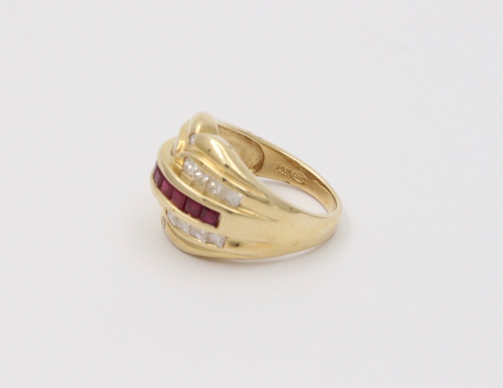 Vintage Chunky Table Cut Rubies Diamonds 14K Yellow Gold Ring