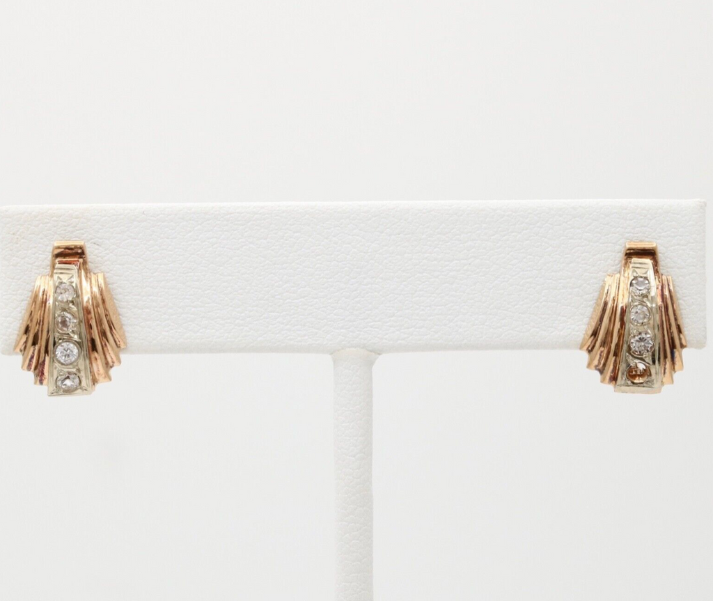 Vintage French 18K Yellow Gold Diamond Earrings