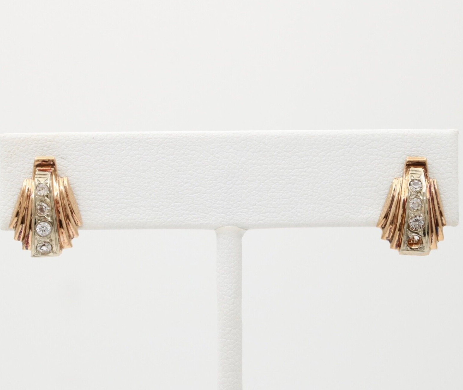 Vintage French 18K Yellow Gold Diamond Earrings