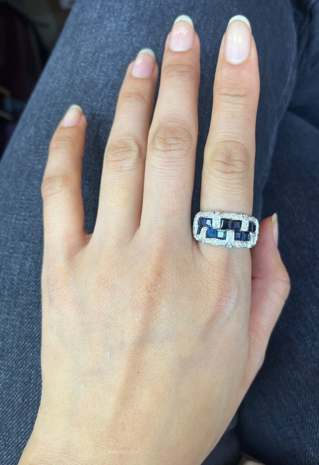 Vintage 18K White Gold Sapphire & Diamond Ring