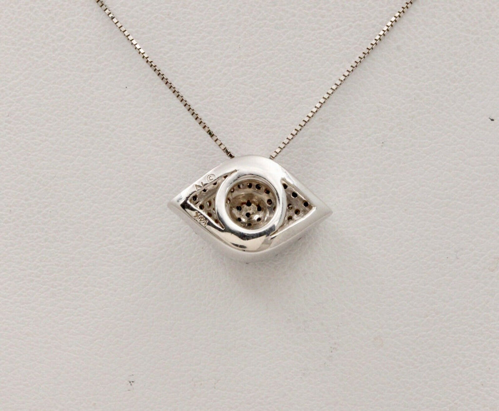 Beautiful Evil Eye Apotropaic Diamonds Sapphires 14K White Gold Pendant & Chain