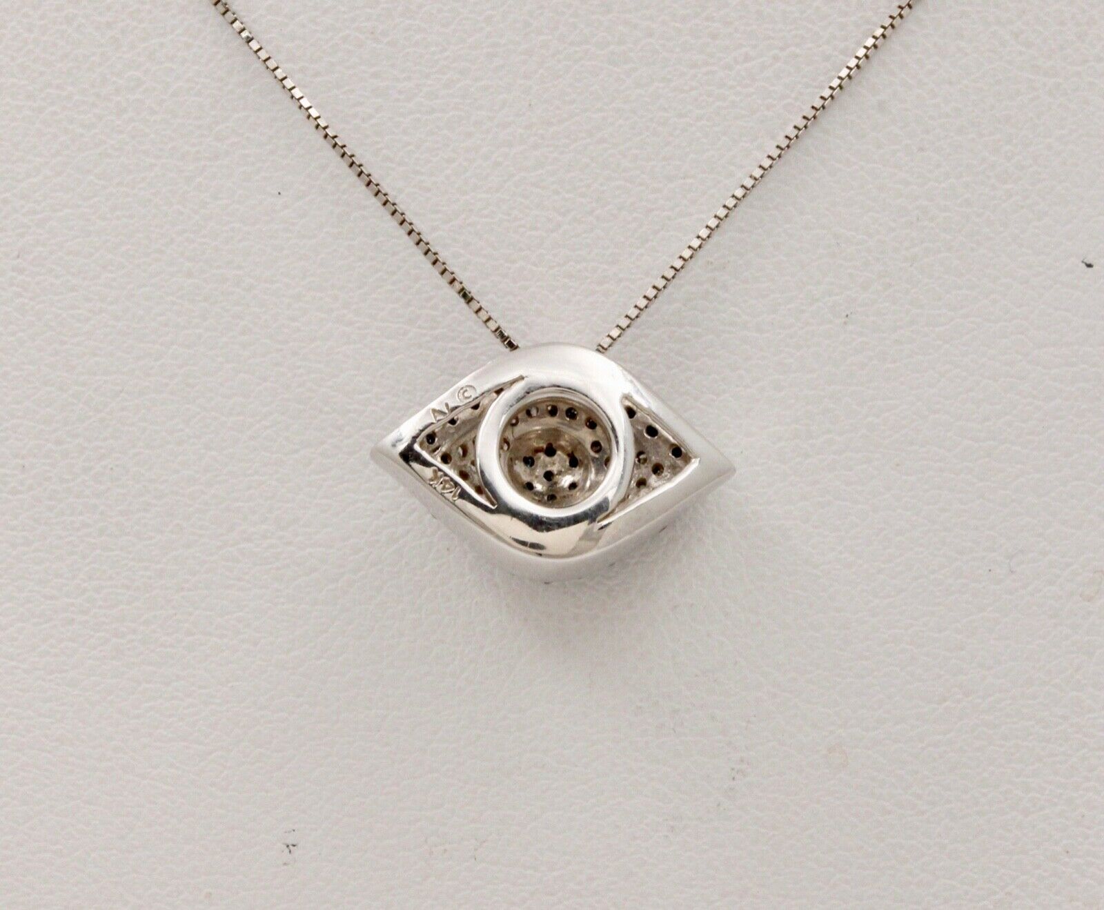 Beautiful Evil Eye Apotropaic Diamonds Sapphires 14K White Gold Pendant & Chain
