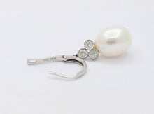 Load image into Gallery viewer, Vintage 14K White Gold Hanging Pearl Diamond Earrings
