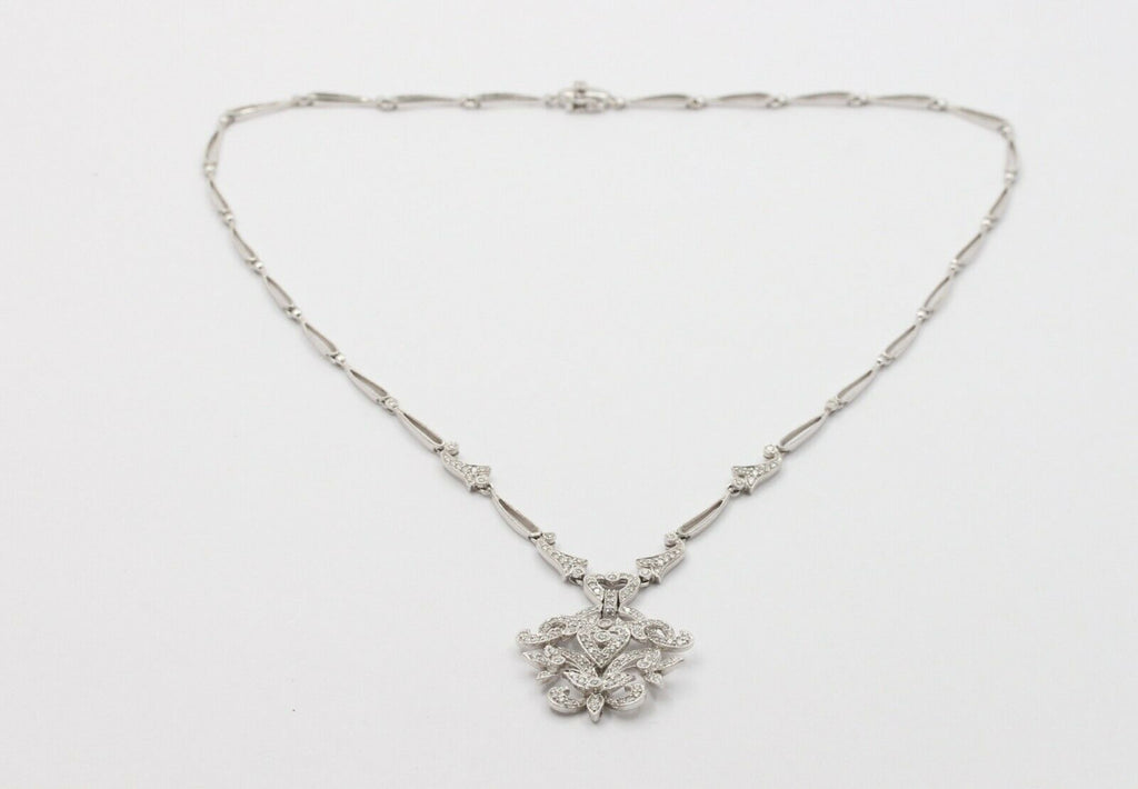 Elegant Art Deco Style 18K White Gold Diamond Pendent