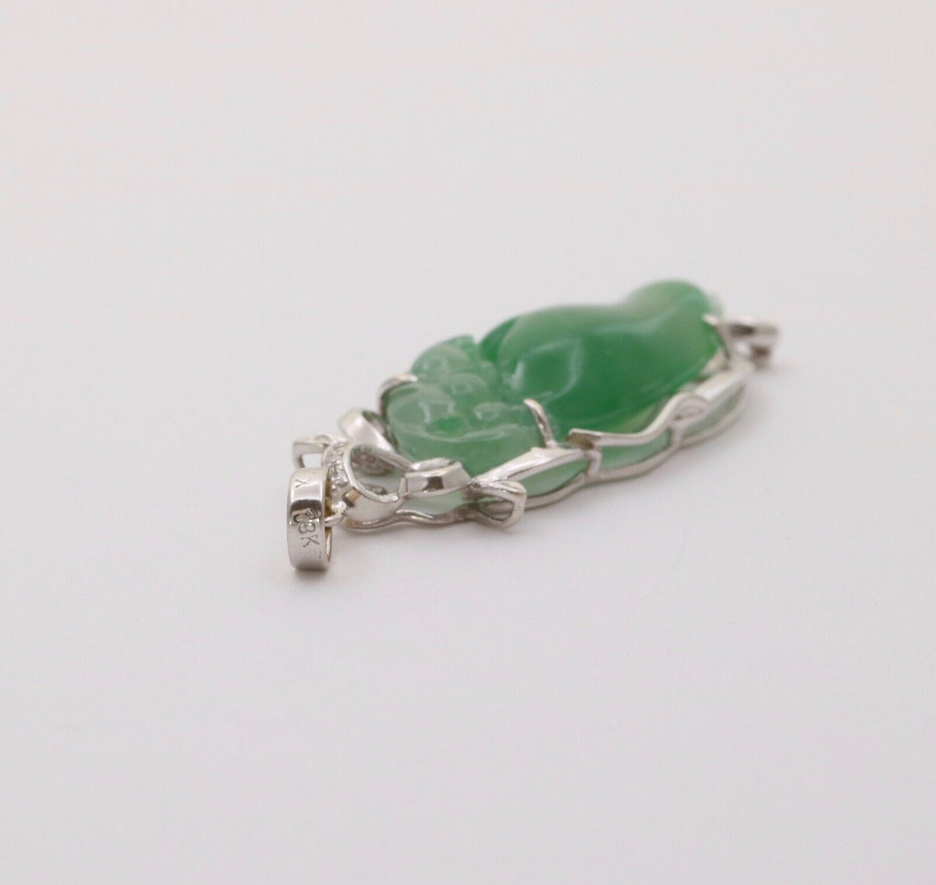 Vintage Watery Jadeite Jade Diamonds 18K White Gold Pendant