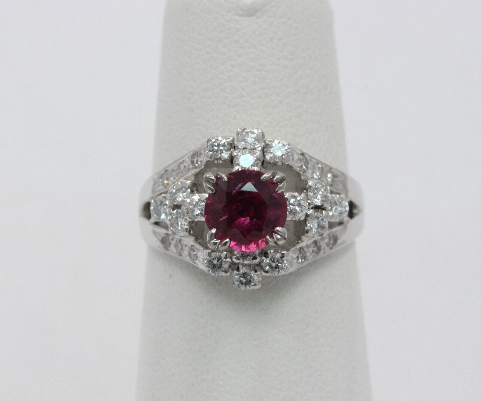 Vintage Ladies Ruby Diamonds 925 Silver Ring