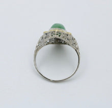 Load image into Gallery viewer, Art Deco 14K Gold Jade Navette Filigree Ring
