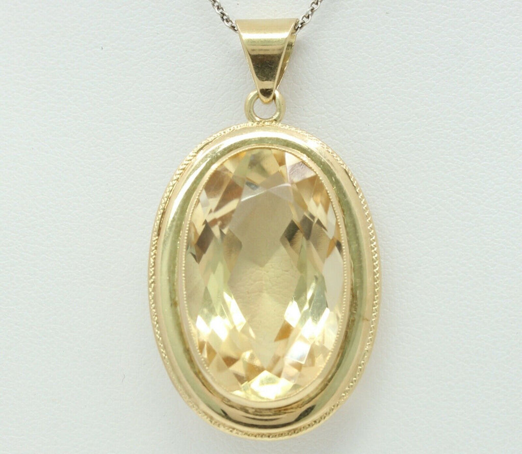 Vintage Large Citrine 14K Yellow Gold Pendant