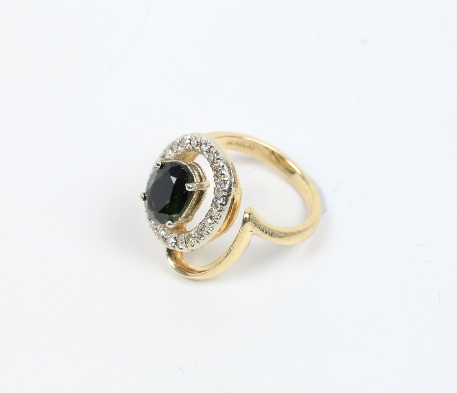 Vintage 14K Yellow Gold Green Tourmaline Diamonds Ring