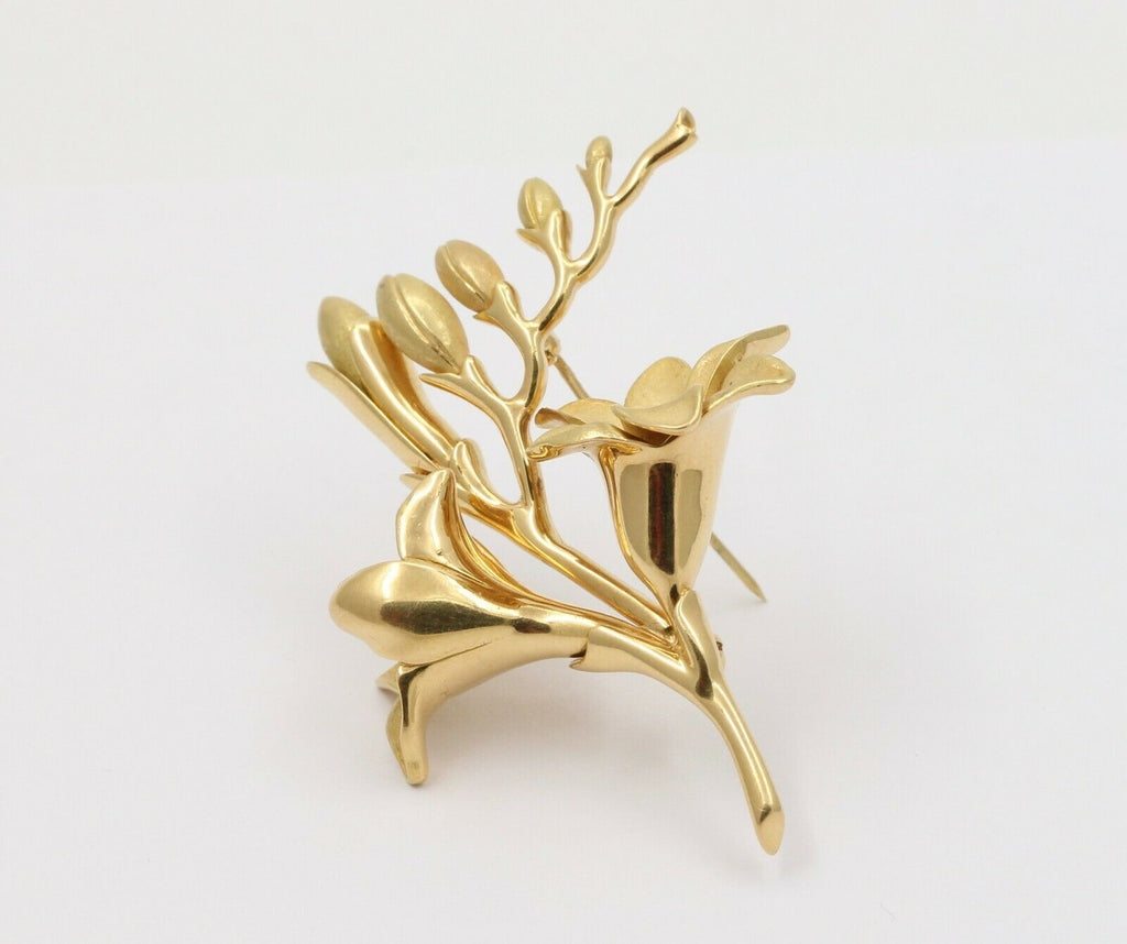 Vintage Tiffany & Co 18K Yellow Gold Heavy Floral Brooch