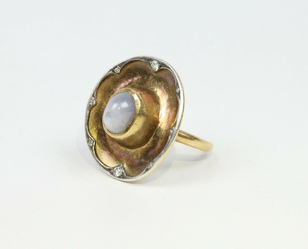 Vintage Star Sapphire Diamonds 18K Yellow Gold Cowboy Hat Ring