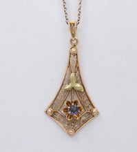 Load image into Gallery viewer, Art Deco Blue Sapphire 10K Yellow Gold Pendant
