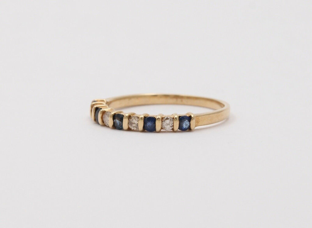 Lovely Channel Set Diamonds Blue Sapphires 14K Yellow Gold Ring