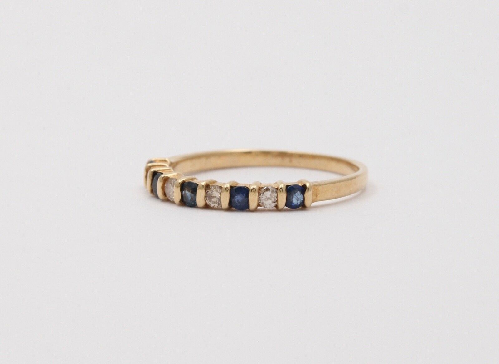 Lovely Channel Set Diamonds Blue Sapphires 14K Yellow Gold Ring