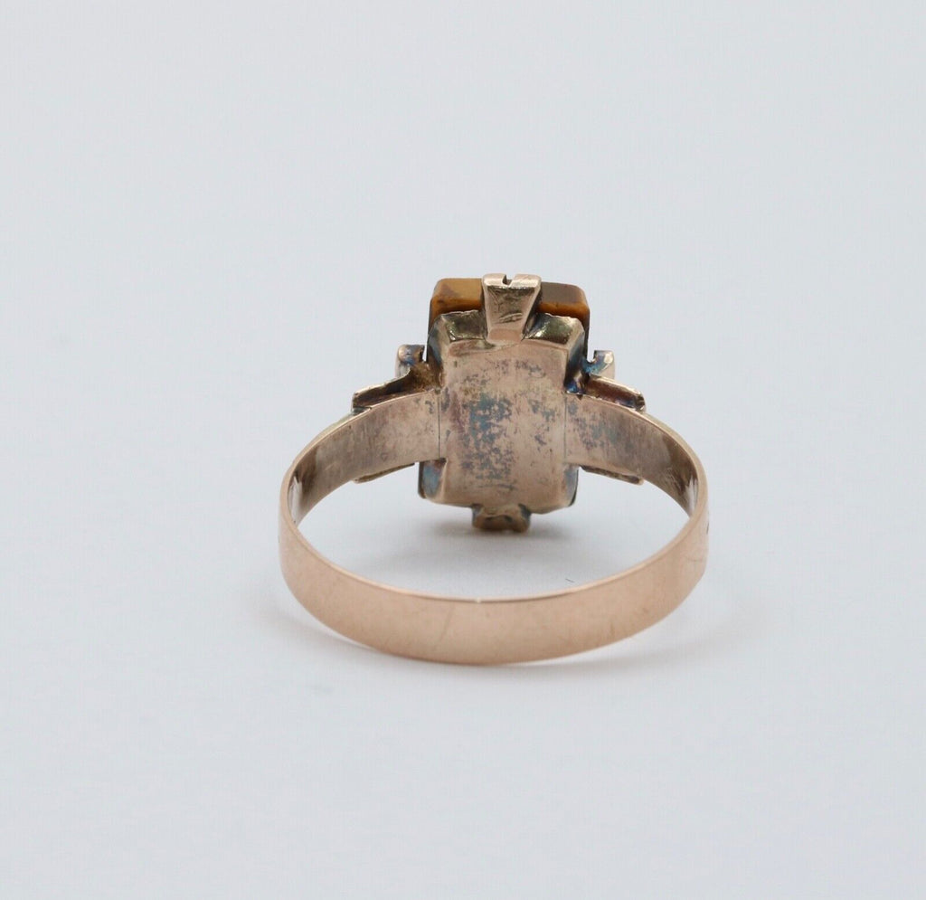 Antique 10K Rose Gold Carved Tiger's Eye Ring