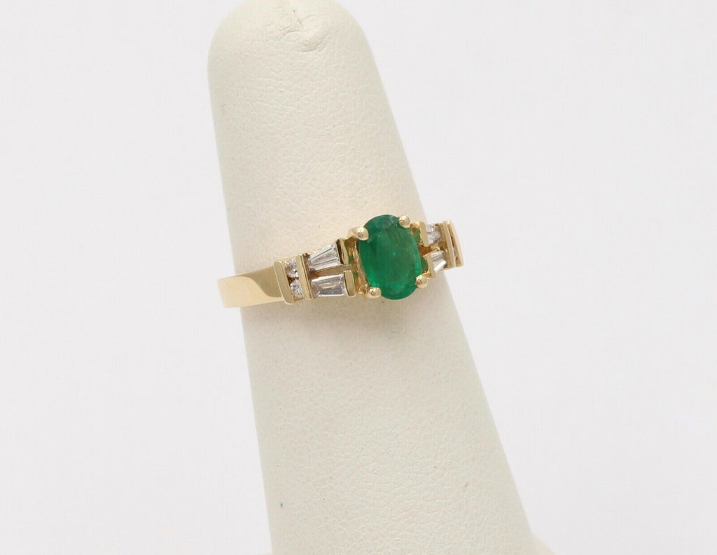 Lovely Vintage Emerald Baguette Diamonds 14K Yellow Gold Ring