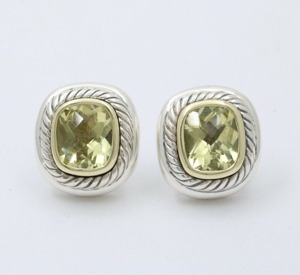 Vintage David Yurman Albion Citrine Sterling Silver 14K Yellow Gold Earrings