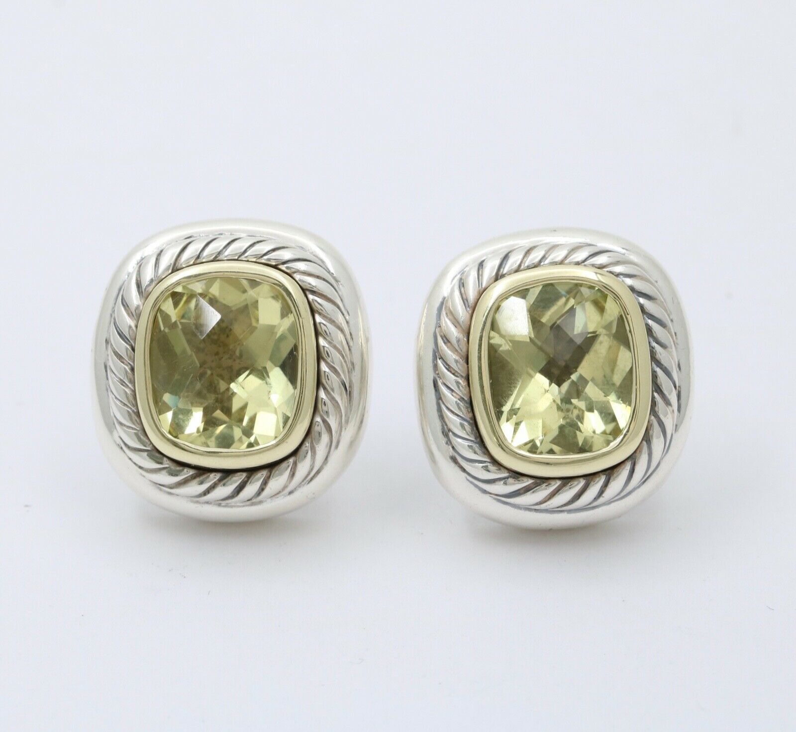Vintage David Yurman Albion Citrine Sterling Silver 14K Yellow Gold Earrings