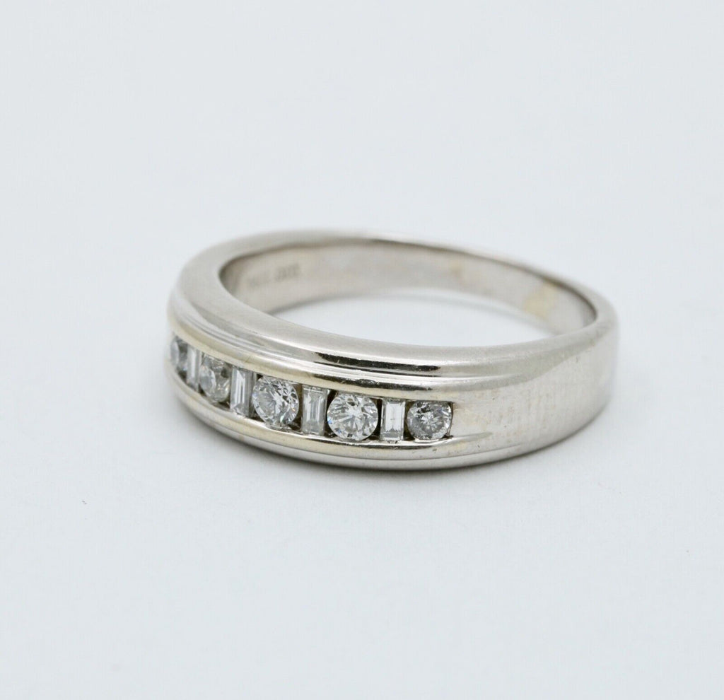 Vintage Round Baguette Cut Diamond 14K White Gold Ring