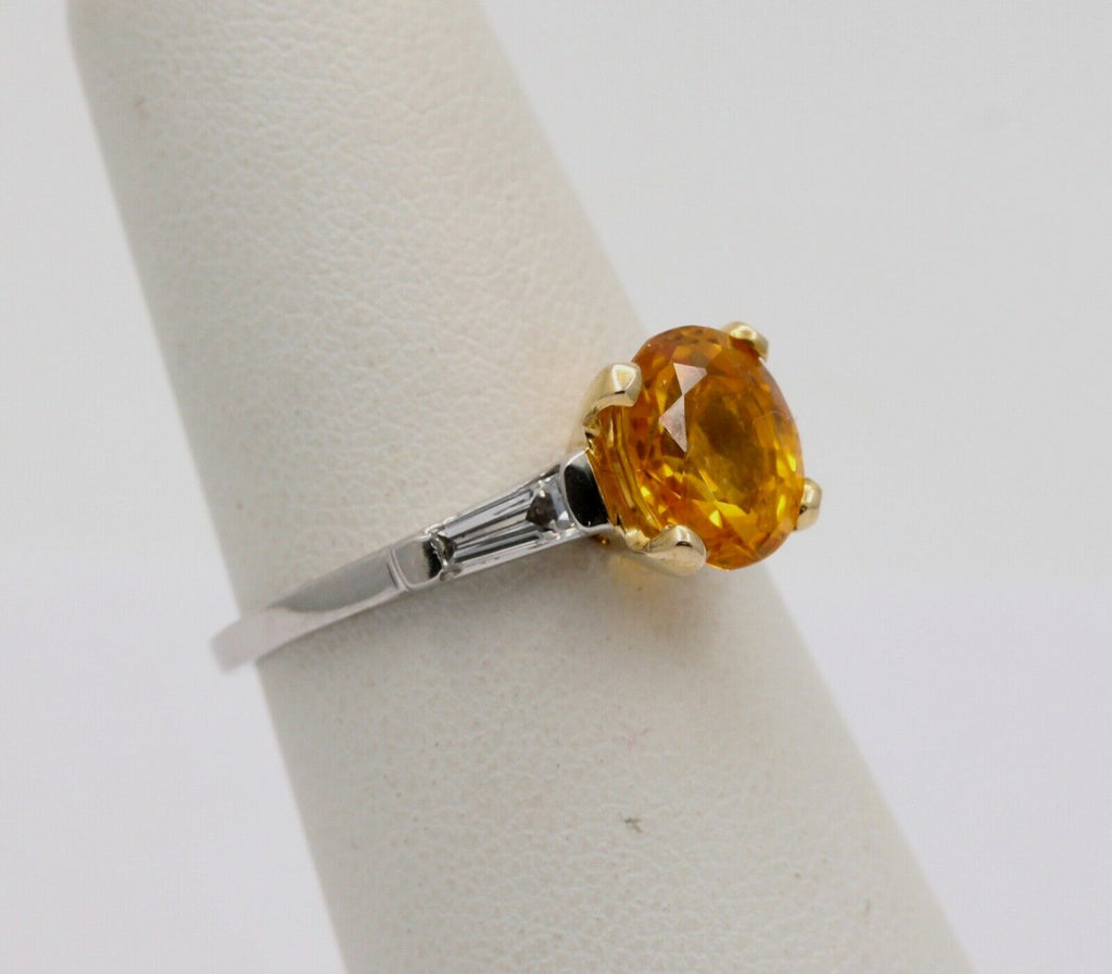 Vintage Oval Yellow Sapphire Baguette Diamonds Platinum Ring