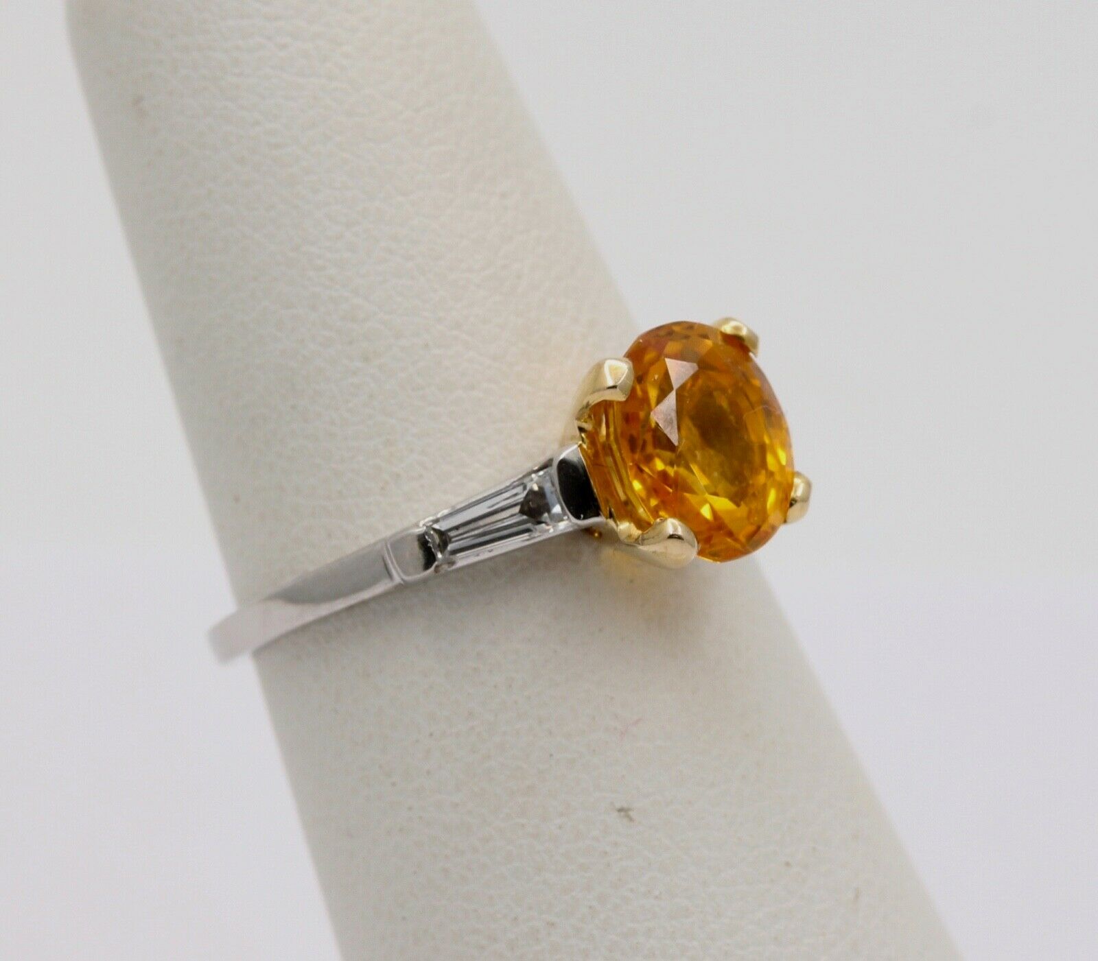 Vintage Oval Yellow Sapphire Baguette Diamonds Platinum Ring