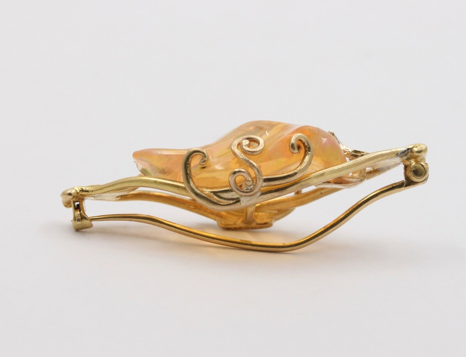 Tiffany and Co. Fire Opal 14K Yellow Gold Vintage Brooch Pin