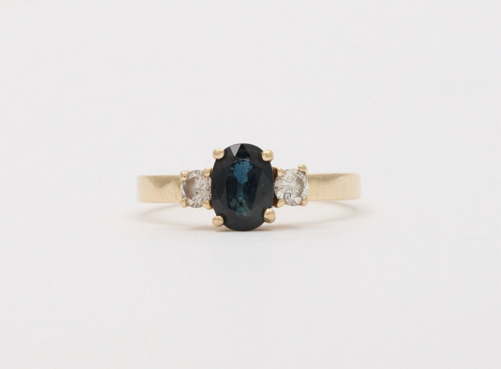 Vintage Blue Sapphire Diamonds 14K Yellow Gold Ring