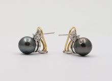 Load image into Gallery viewer, Lovely Tahitian Pearl Diamonds 18K White Yellow Gold Vintage Earrings
