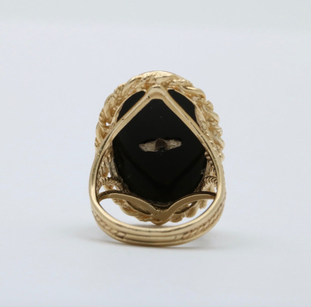 Art Deco Diammond Onyx 14K Yellow White Gold Filagree Ring