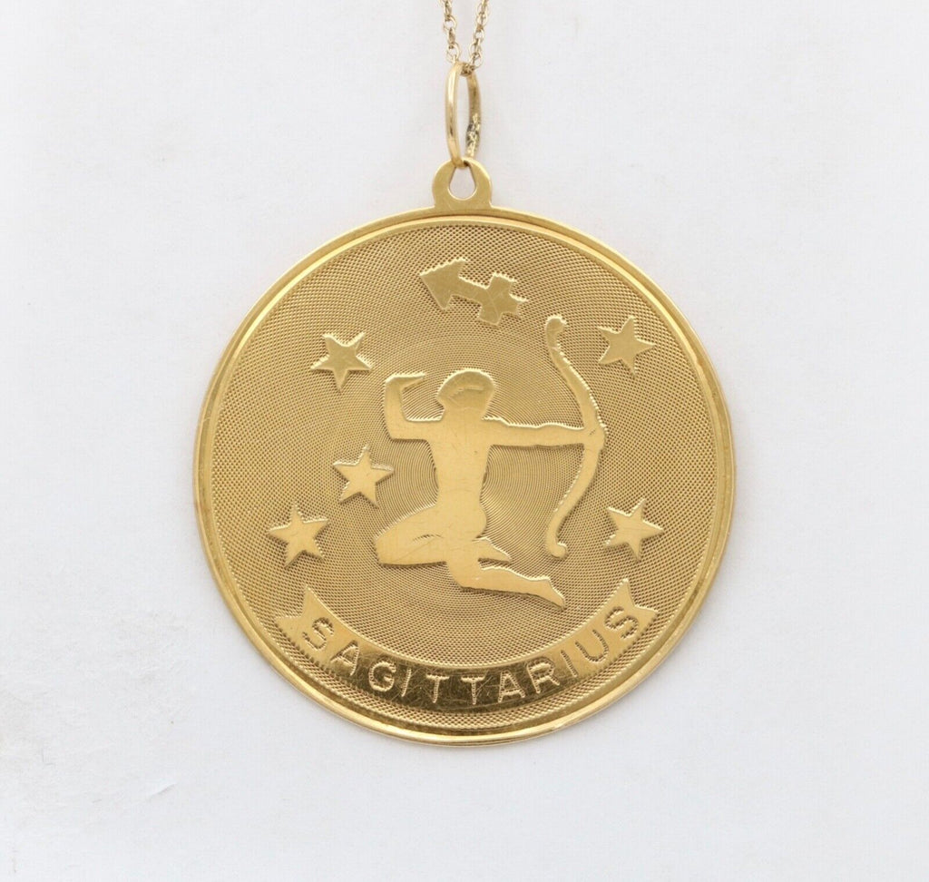 Vintage Zodiac “Sagittarius” 14K yellow Gold Large Medallion Charm Pendant
