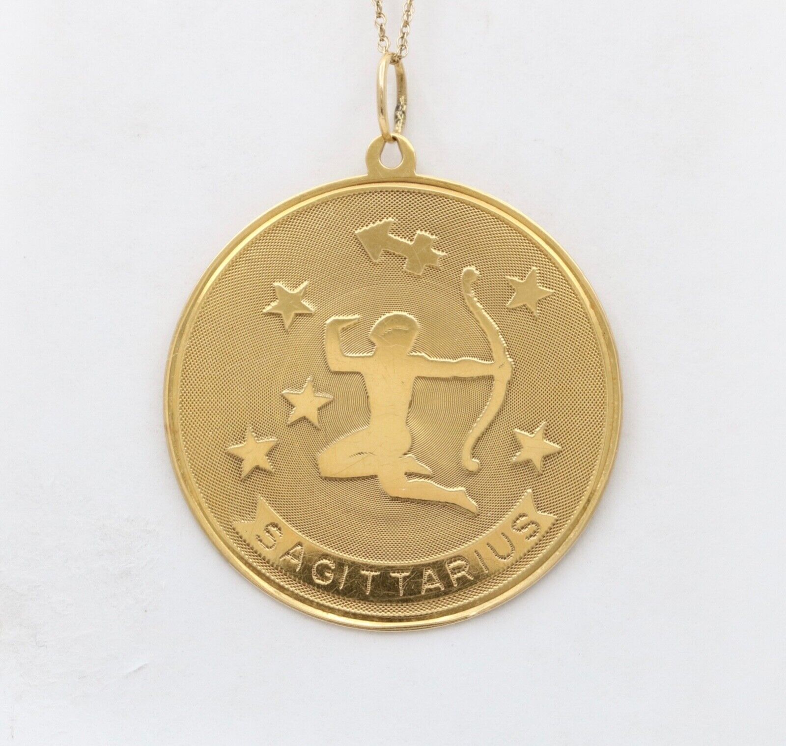 Vintage Zodiac “Sagittarius” 14K yellow Gold Large Medallion Charm Pendant