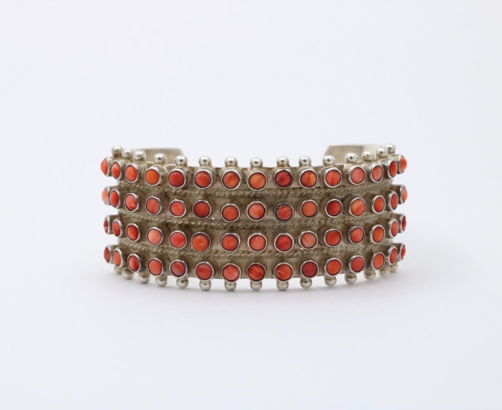 Vintage Heavy Mexican "M M" Sterling Coral Cuff Bracelet