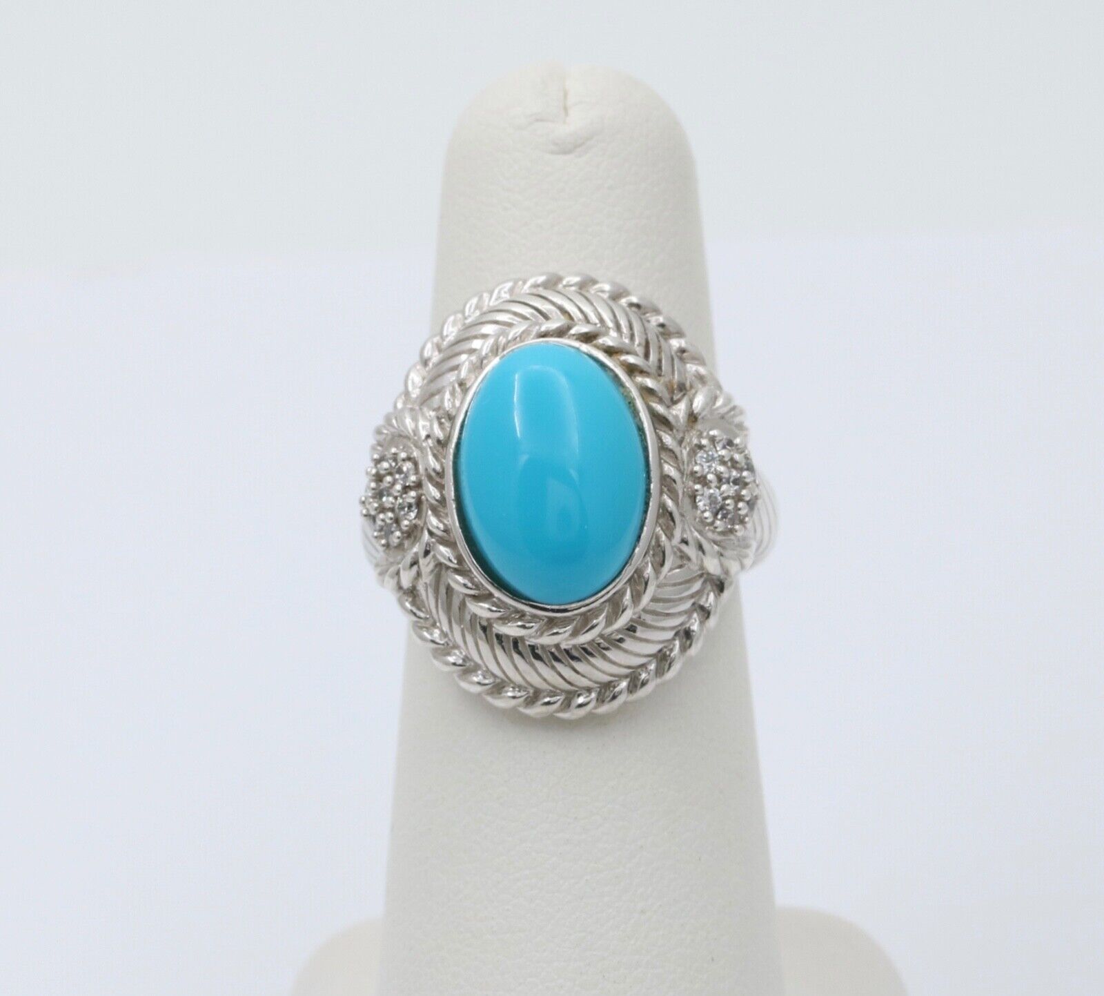 Judith Ripka Turquoise Colored Stone and Diamond 925 Silver Ring
