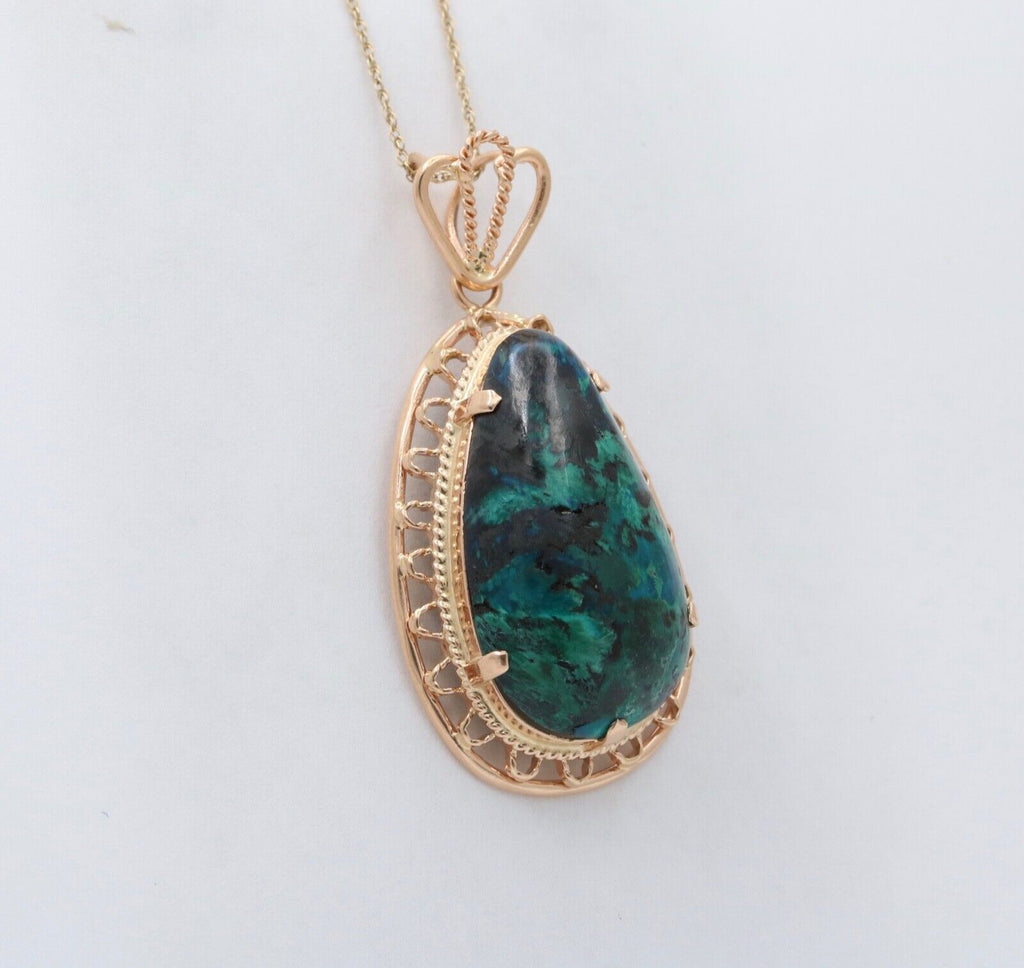 Vintage Chrysocolla 14K Yellow Gold Pendant